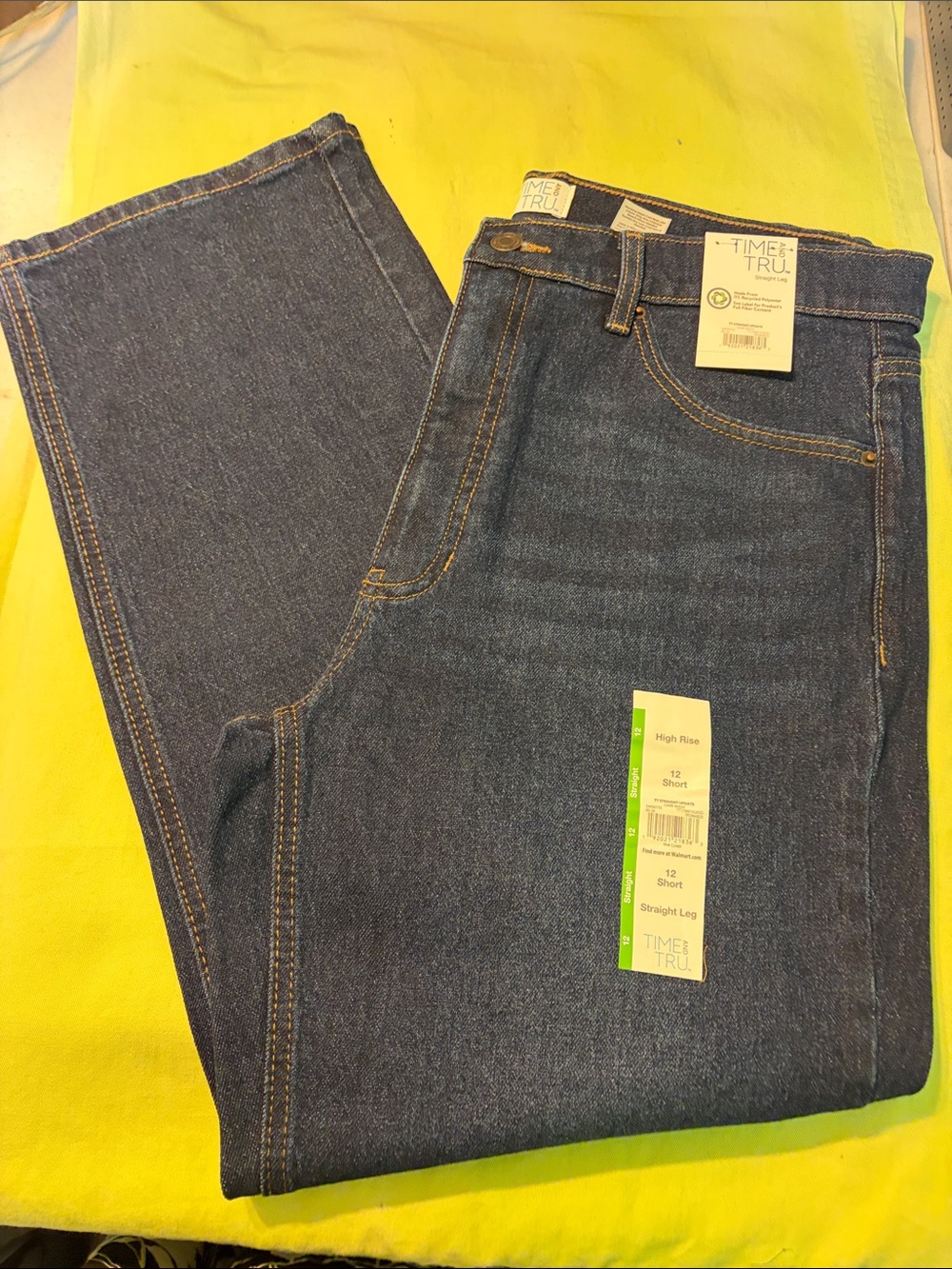Time and Tru ladies Straight Leg Jeans - Dark Denim with Contrast Stitching